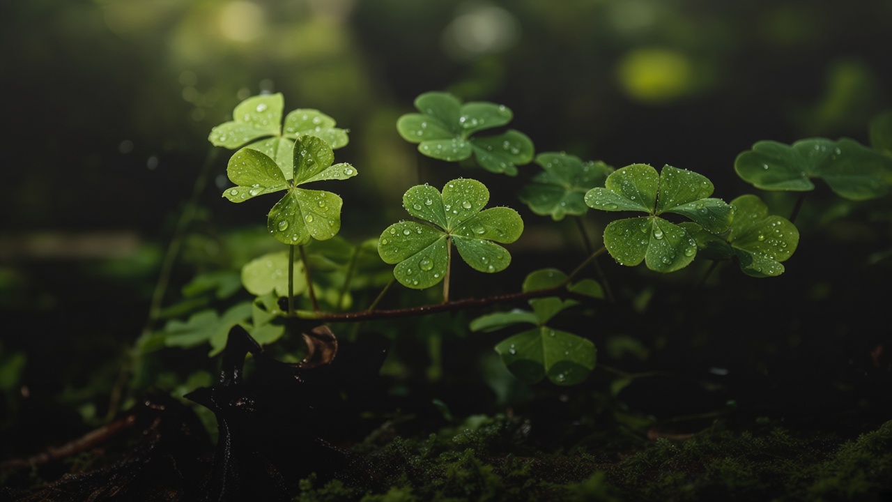 Nature-inspired brooches — clover leaves with morning dew