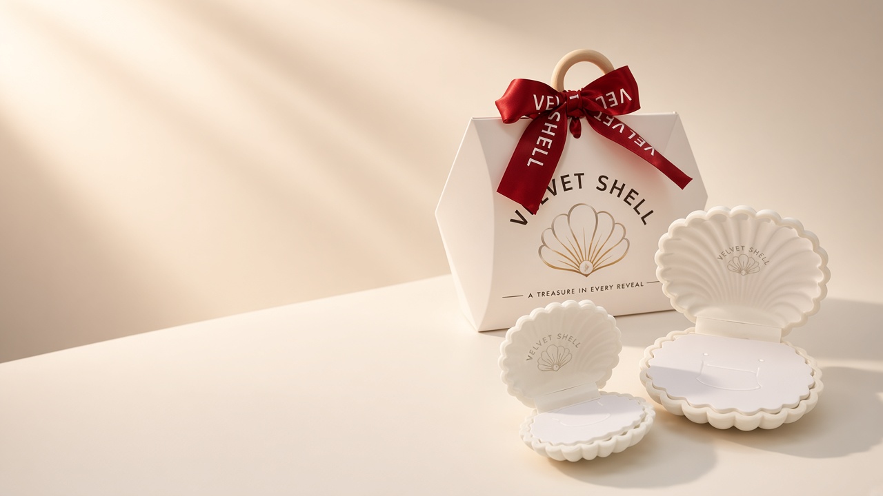 Velvet Shell official gifting packaging — gift bag, ribbon and shell cases