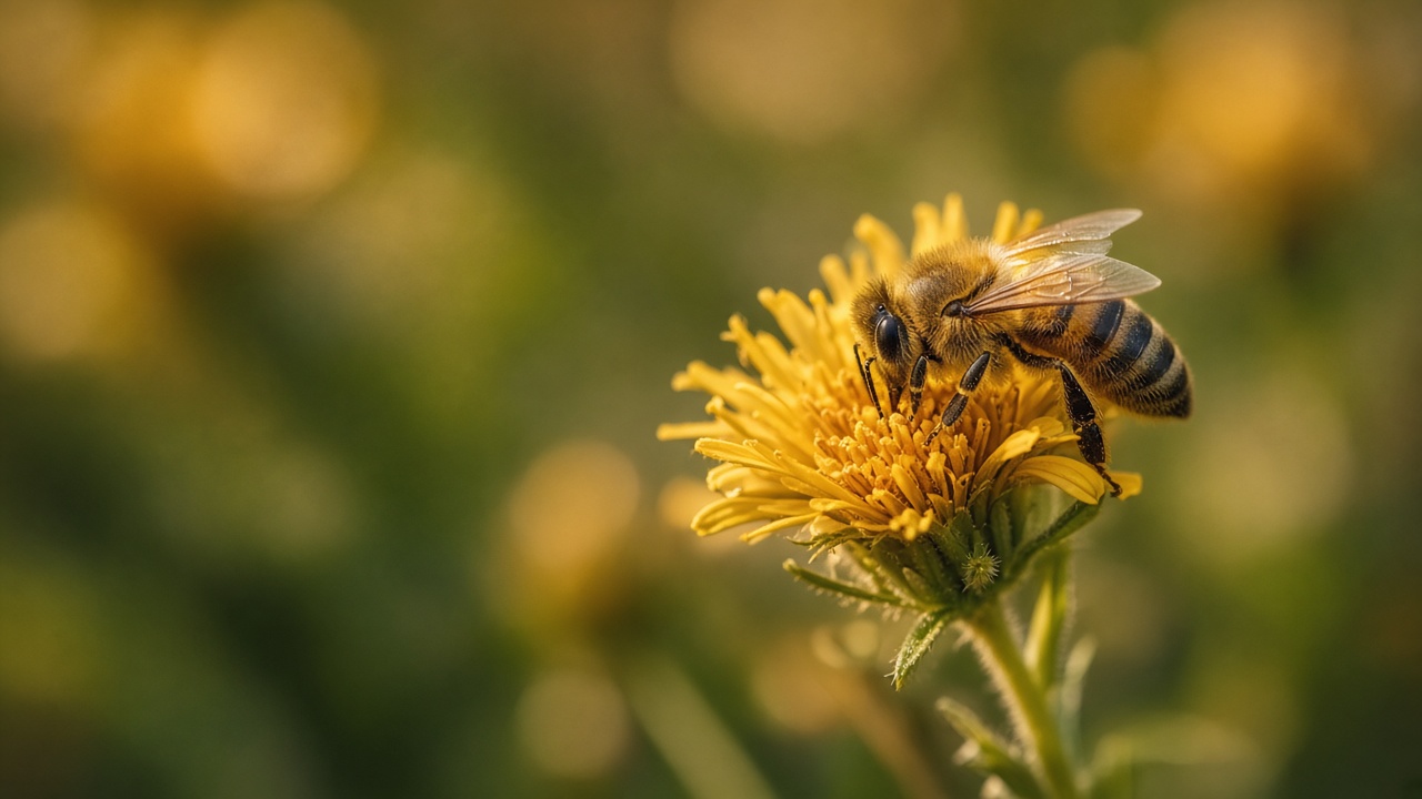 Nature storytelling — honeybee on a golden wildflower