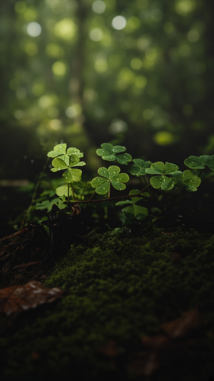 Nature-inspired brooches — clover leaves with morning dew