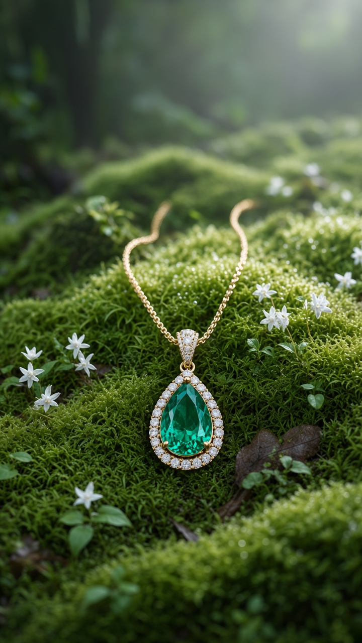 Nature-inspired bracelets among dewy forest flowers